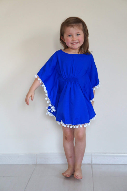 The Little Kaftan - Royal Blue w/ White Pom Poms