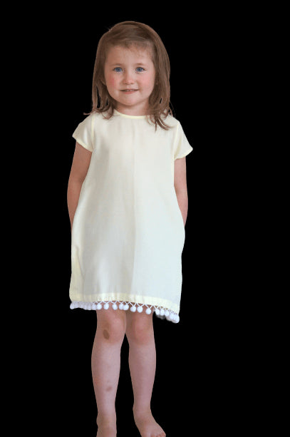 The Little Anywhere Dress - Pale Yellow White Pom-poms dubai outfit dress brunch fashion mums