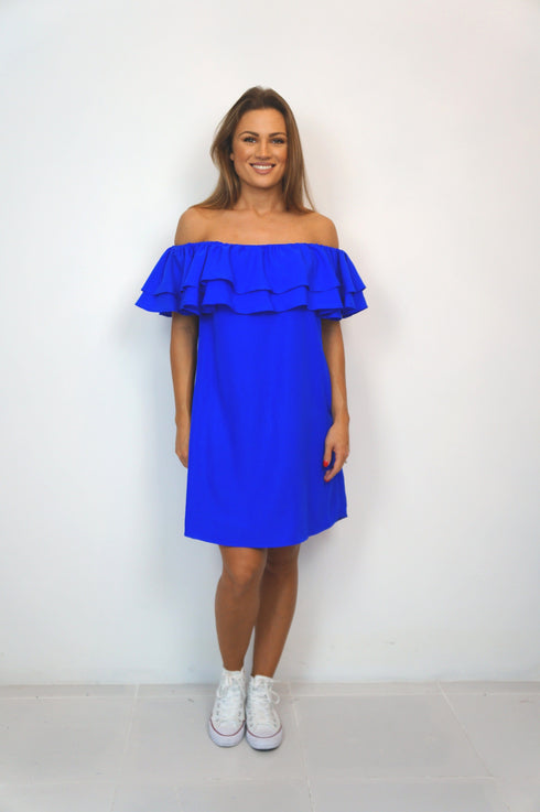 BARDOT DRESS The Belted Bardot Dress - Royal Blue dubai outfit dress brunch fashion mums