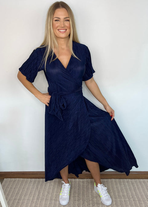 Dress The Pleated Wrap Dress - Deep Navy Pleats dubai outfit dress brunch fashion mums