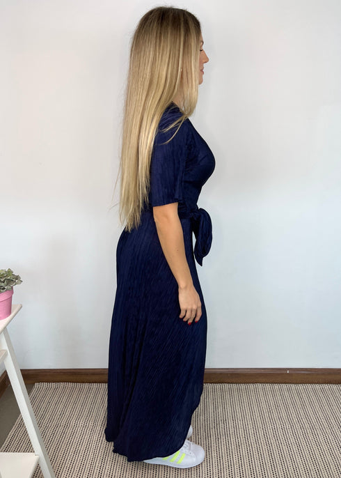 Dress The Pleated Wrap Dress - Deep Navy Pleats dubai outfit dress brunch fashion mums