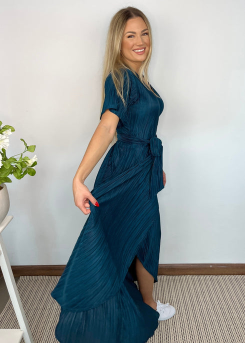 Dress The Pleated Wrap Dress - Teal Pleats dubai outfit dress brunch fashion mums