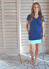 Dress The V Mini Anywhere Dress - Perfect Navy with Aqua Colour Block dubai outfit dress brunch fashion mums