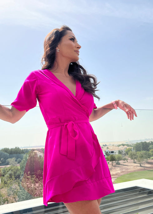 Dresses The Flirty Wrap Dress - Hot Pink Crepe dubai outfit dress brunch fashion mums