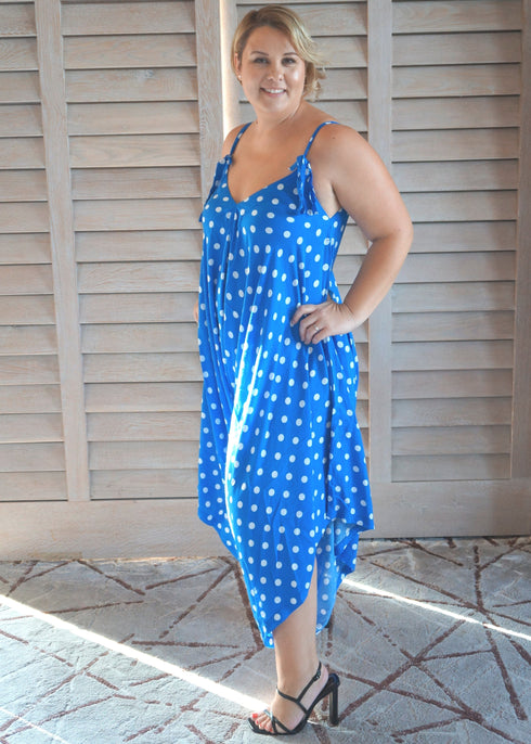 Jumpsuit O/S The Harem Jumpsuit - Royal Blue Polka dubai outfit dress brunch fashion mums