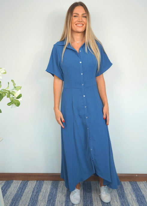 The Fitted Shirt Dress - Cy Slate Blue dubai outfit dress brunch fashion mums
