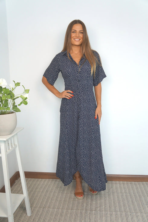 The Fitted Shirt Dress - Navy Dalmatian dubai outfit dress brunch fashion mums