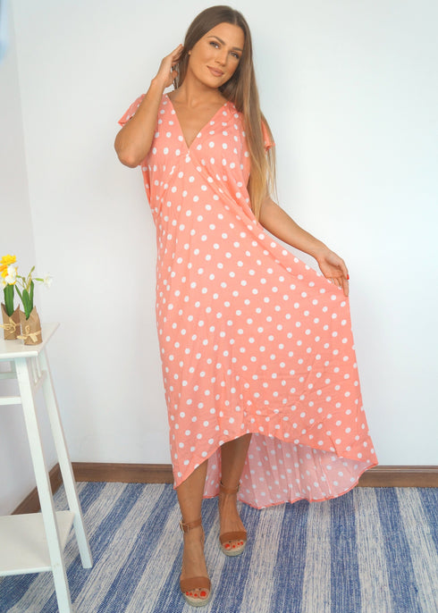 O/S The Kate Maxi Dress - Peach Polka dubai outfit dress brunch fashion mums