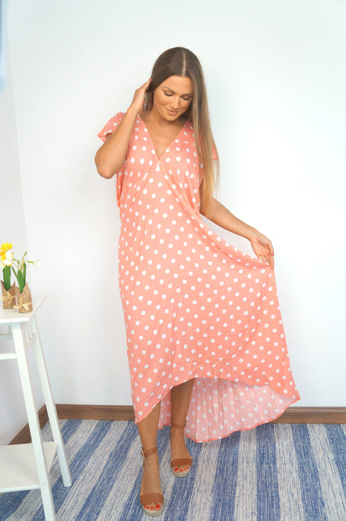 O/S The Kate Maxi Dress - Peach Polka dubai outfit dress brunch fashion mums