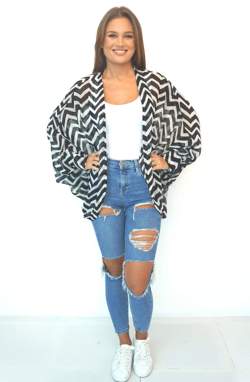 BLACK AND WHITE PAINTED CHEVRON The Mini Palm Kimono - Black & White Painted Chevron dubai outfit dress brunch fashion mums
