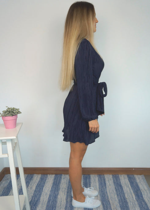 The Perfect Little Wrap Dress - Navy Pleats dubai outfit dress brunch fashion mums