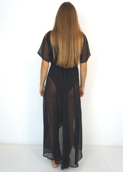 The Short Beach Wrap Dress - Black Chiffon dubai outfit dress brunch fashion mums