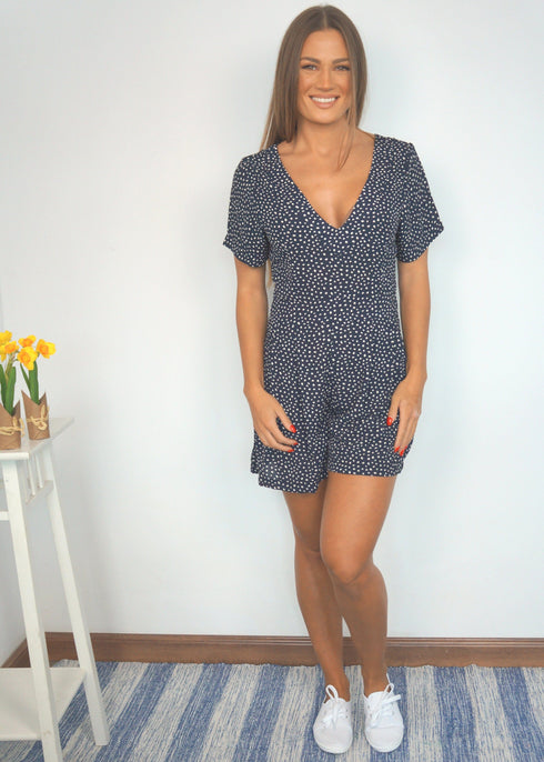 The Tasha Playsuit - Navy Dalmatian dubai outfit dress brunch fashion mums