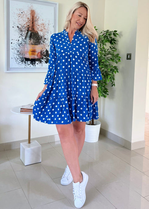 The Tiered Dress - Royal Blue Polka dubai outfit dress brunch fashion mums